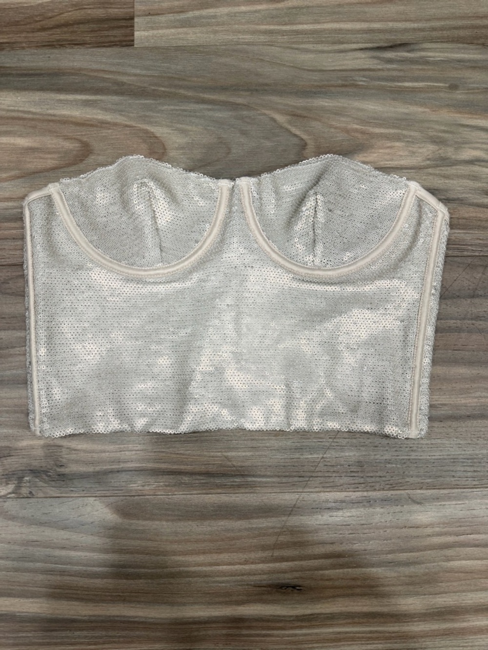 Zara Ivory Sequin Strapless Bustier Tube Top
